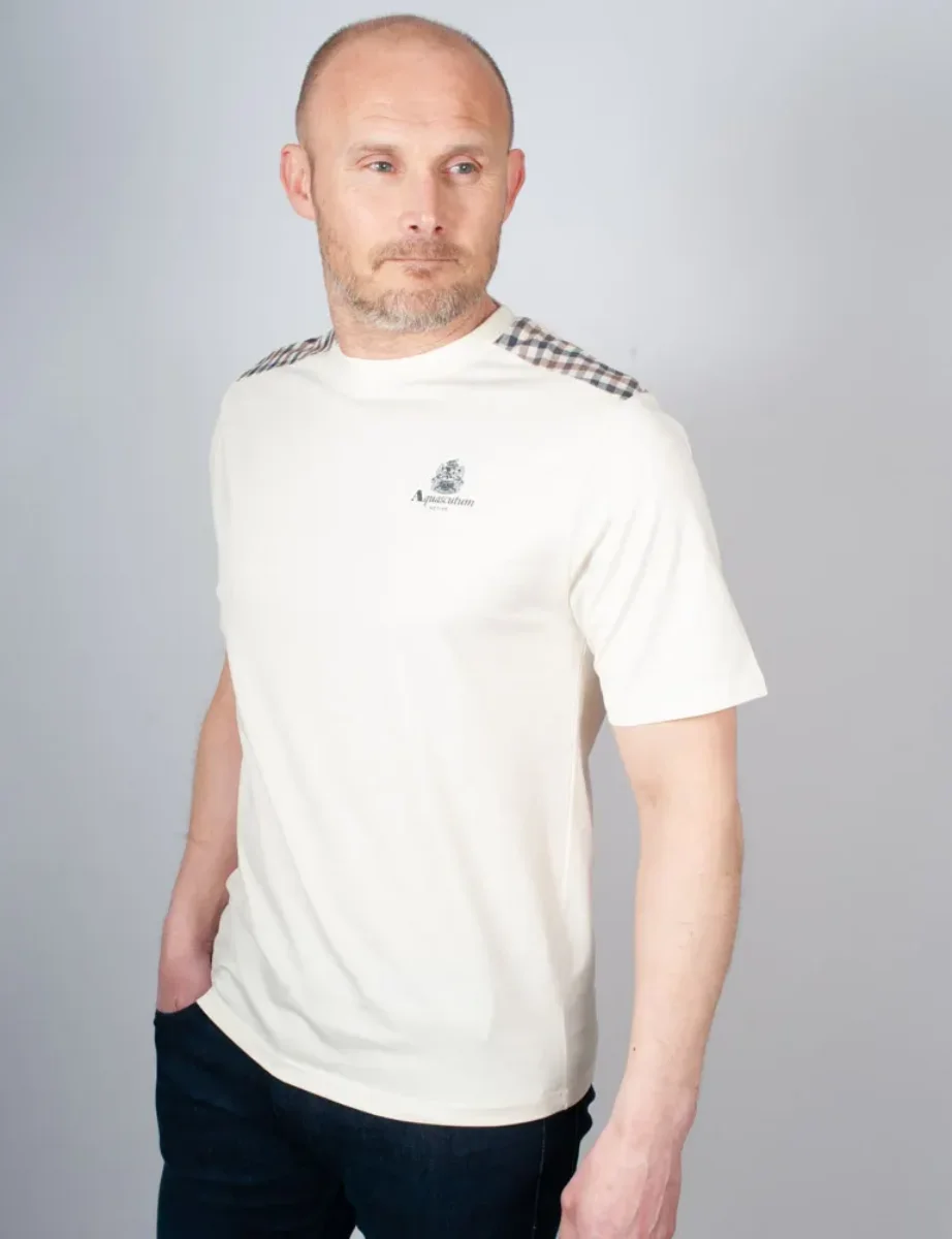 Aquascutum Active Club Check Shoulder T-Shirt | Old White