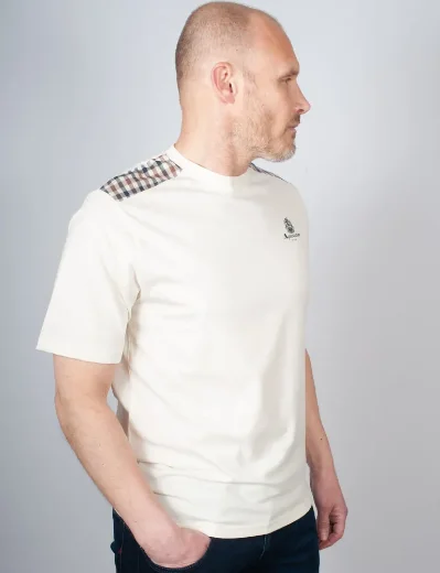 Aquascutum Active Club Check Shoulder T-Shirt | Old White