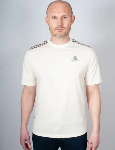 Aquascutum Active Club Check Shoulder T-Shirt | Old White