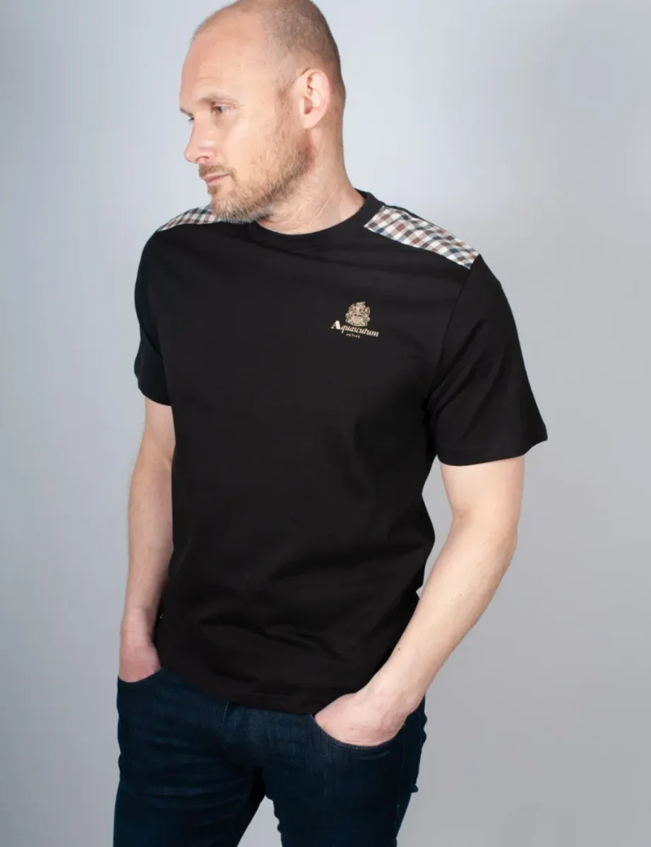 Aquascutum Active Club Check Shoulder T-Shirt | Black
