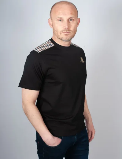 Aquascutum Active Club Check Shoulder T-Shirt | Black