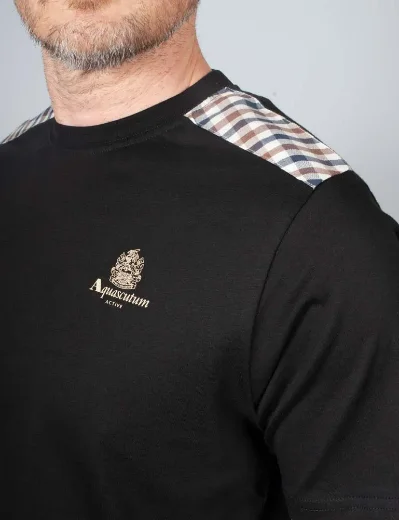 Aquascutum Active Club Check Shoulder T-Shirt | Black
