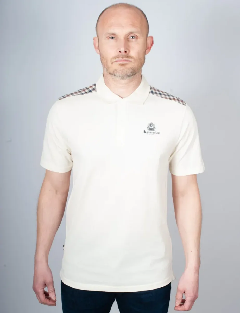 Aquascutum Active Club Check Shoulder Polo Shirt | Old White