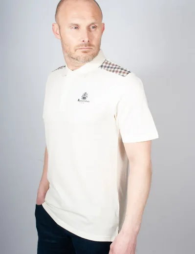 Aquascutum Active Club Check Shoulder Polo Shirt | Old White