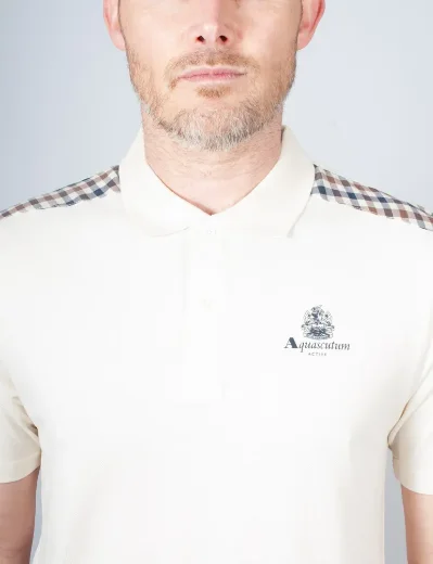 Aquascutum Active Club Check Shoulder Polo Shirt | Old White