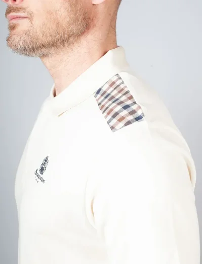 Aquascutum Active Club Check Shoulder Polo Shirt | Old White