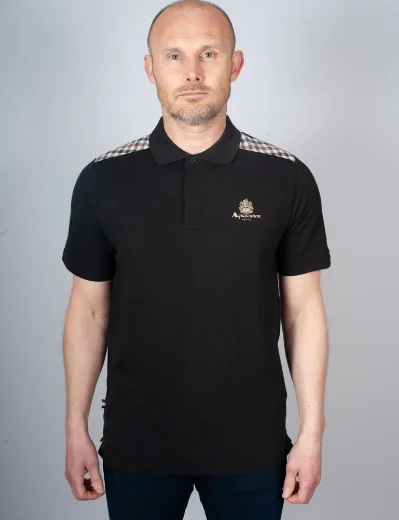 Aquascutum Active Club Check Shoulder Polo Shirt | Black