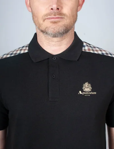 Aquascutum Active Club Check Shoulder Polo Shirt | Black