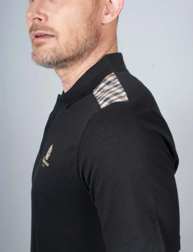 Aquascutum Active Club Check Shoulder Polo Shirt | Black