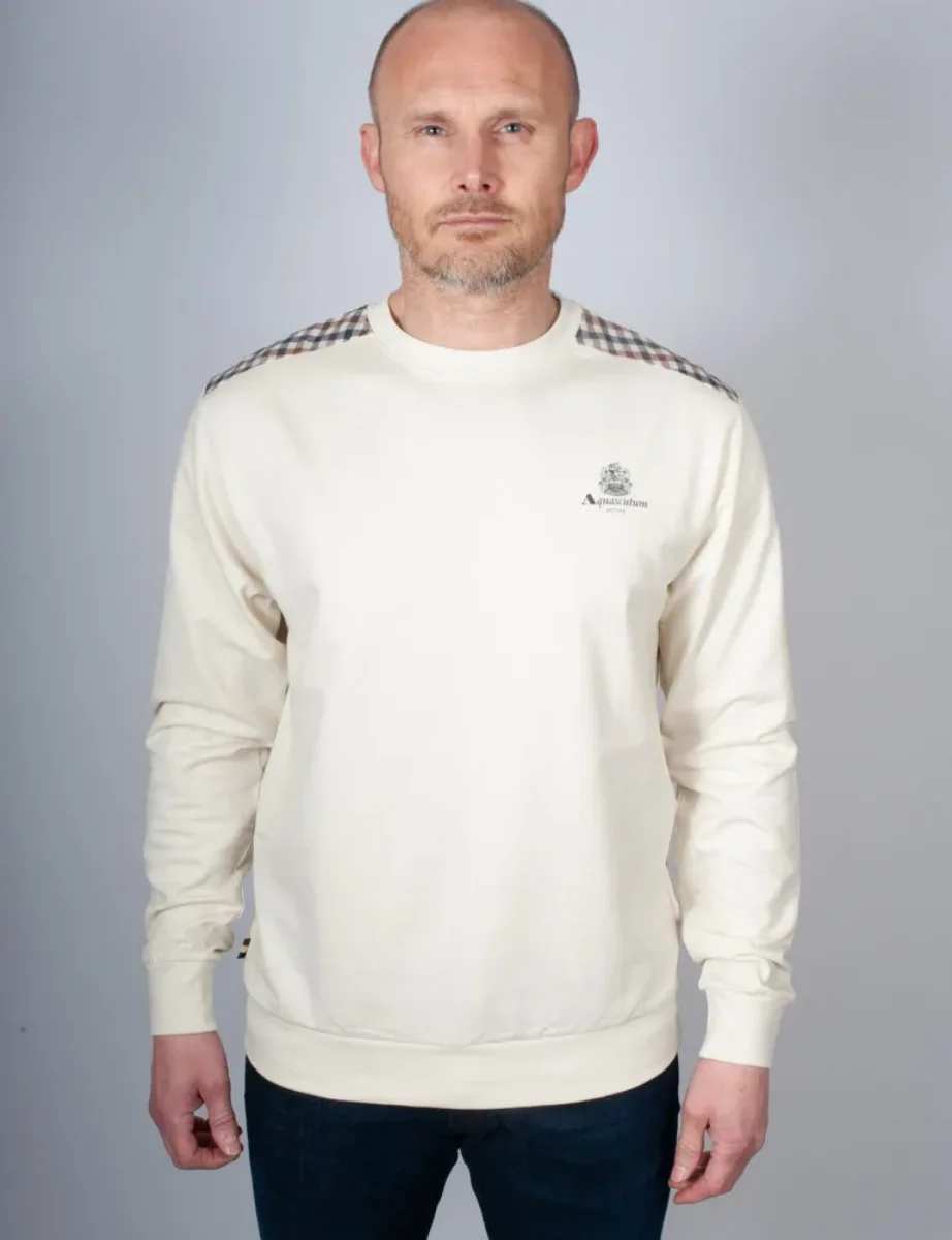 Aquascutum Active Small Logo Club Check Trim Sweater | Old White