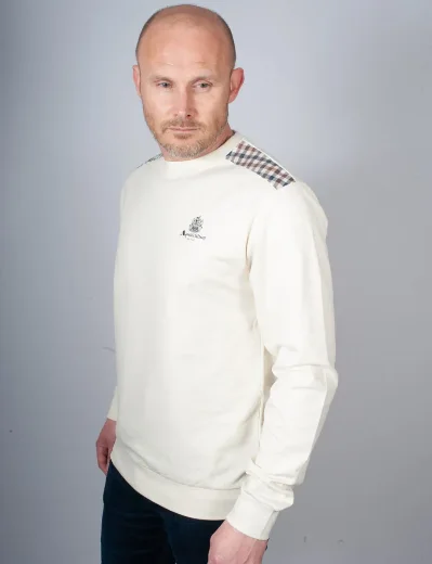 Aquascutum Active Small Logo Club Check Trim Sweater | Old White