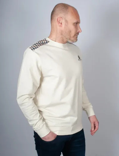 Aquascutum Active Small Logo Club Check Trim Sweater | Old White