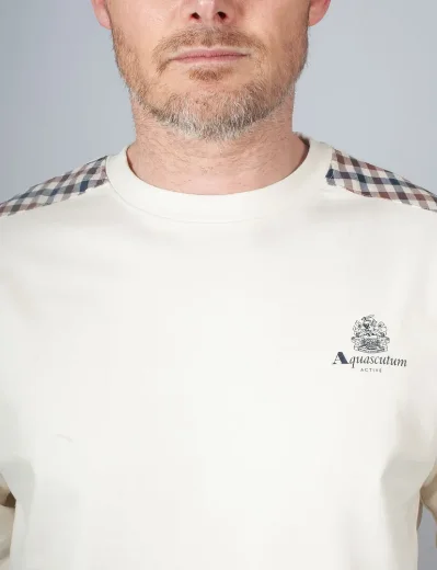 Aquascutum Active Small Logo Club Check Trim Sweater | Old White