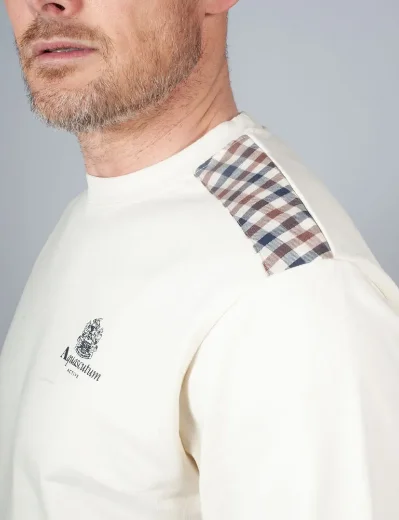 Aquascutum Active Small Logo Club Check Trim Sweater | Old White