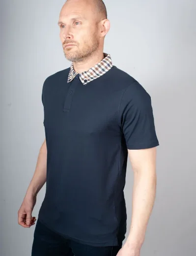 Aquascutum Active Club Check Collar Polo | Navy