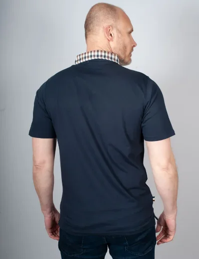 Aquascutum Active Club Check Collar Polo | Navy