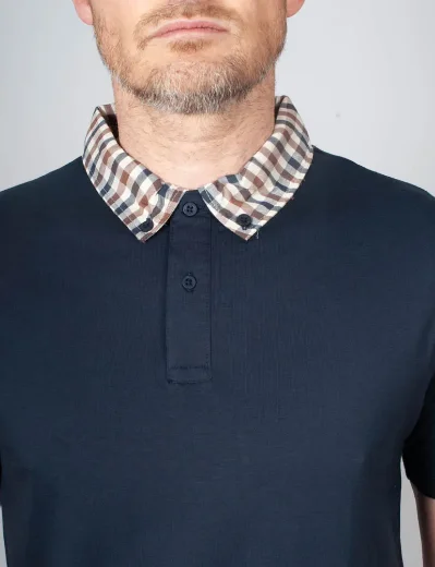 Aquascutum Active Club Check Collar Polo | Navy