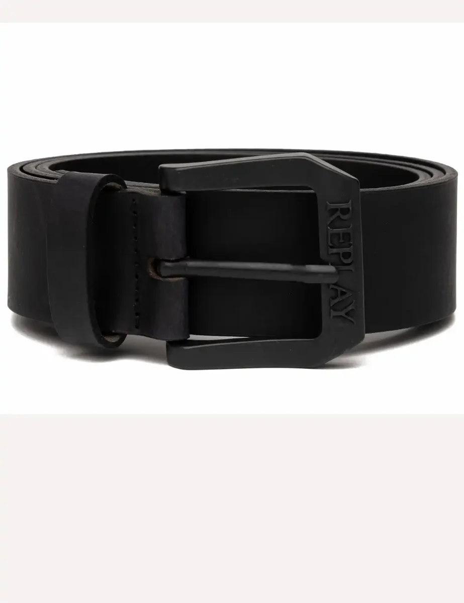 Replay Men's Leather Belt with Logo Buckle | Black
