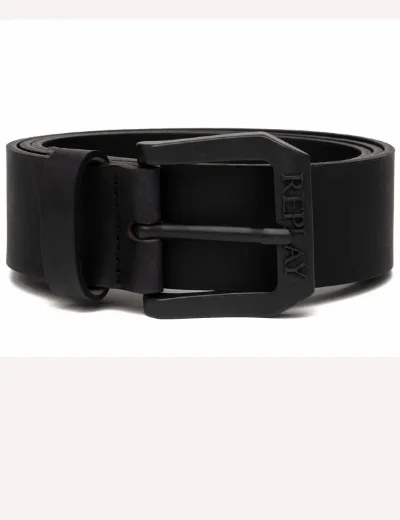 Replay Men's Leather Belt with Logo Buckle | Black