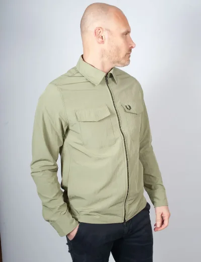 Fred Perry Zip Through Overshirt | Olive Mint