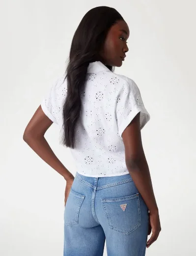 Guess Women's Brigitte Broderie Anglaise Cropped Shirt | White