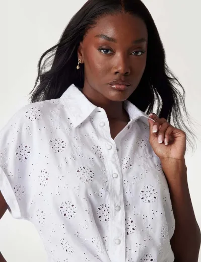 Guess Women's Brigitte Broderie Anglaise Cropped Shirt | White