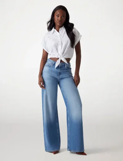 Guess Women's Brigitte Broderie Anglaise Cropped Shirt | White