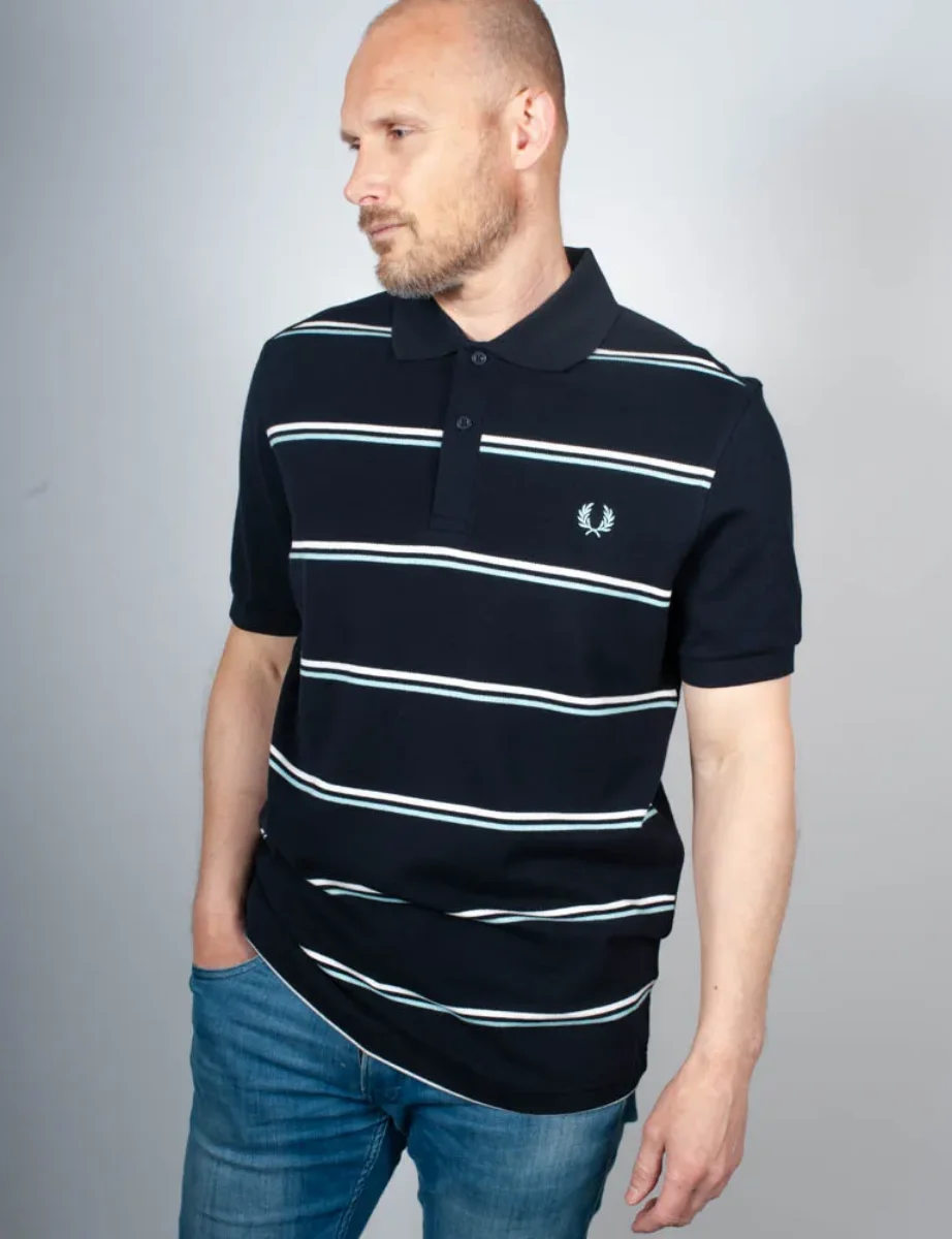 Fred Perry Striped Polo Shirt | Navy 