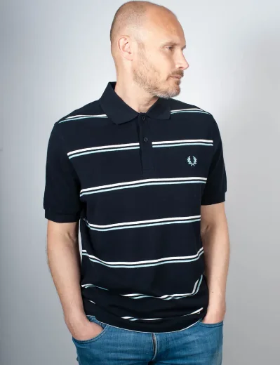 Fred Perry Striped Polo Shirt | Navy 
