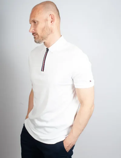 Tommy Hilfiger Interlock Zip Neck Polo | White