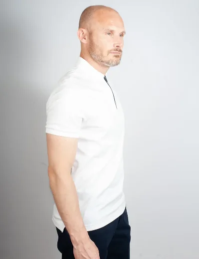 Tommy Hilfiger Interlock Zip Neck Polo | White