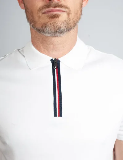 Tommy Hilfiger Interlock Zip Neck Polo | White
