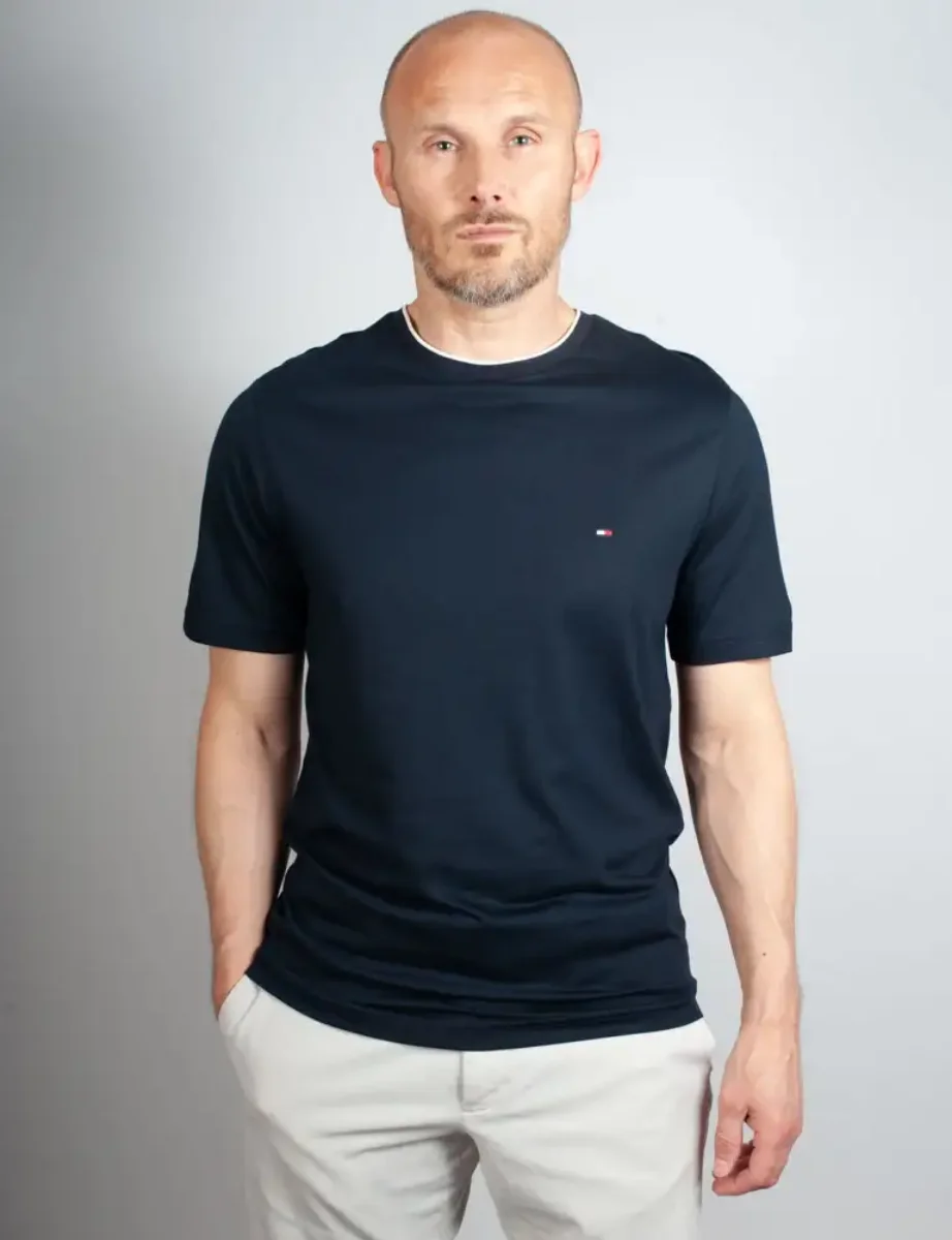 Tommy Hilfiger Cotton Modal Tipped Neck T-Shirt | Navy