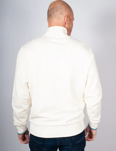 Fred Perry Half Zip Sweatshirt | Ecru/Blue/Oxblood