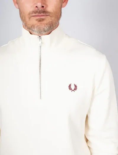 Fred Perry Half Zip Sweatshirt | Ecru/Blue/Oxblood
