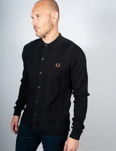 Fred Perry Button Through Knitted Shirt | Black