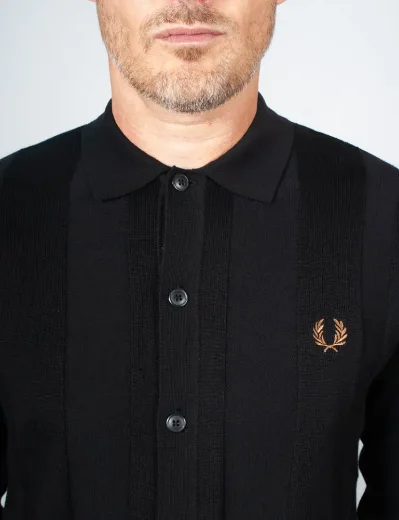 Fred Perry Button Through Knitted Shirt | Black