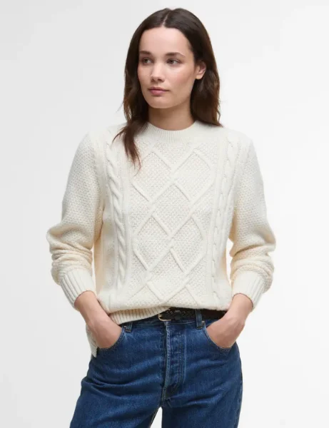 Barbour Burne Crew Neck Jumper | Ecru Barbour Burne Crew Neck Jumper | Ecru