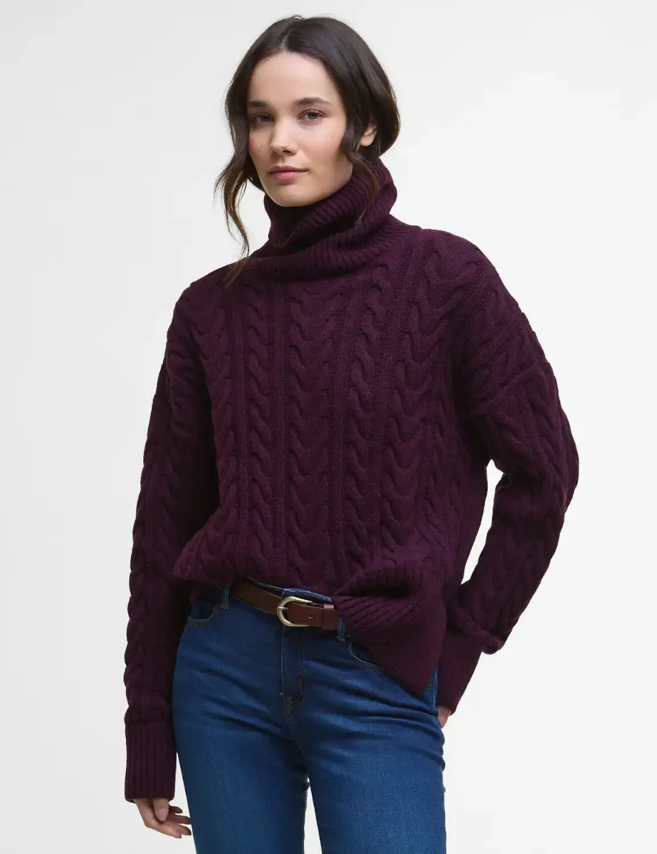 Picture of Barbour Womens Embleton Roll Neck Jumper | Black Cherry