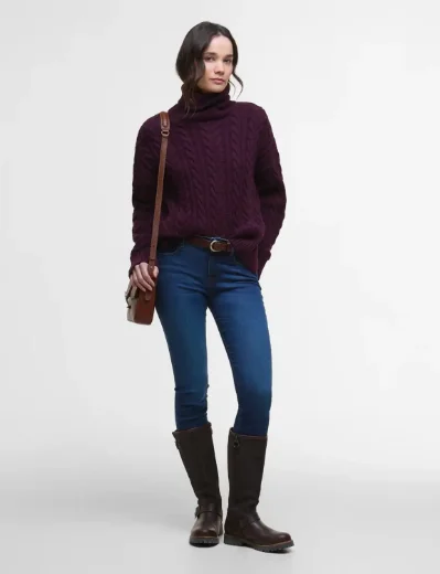 Picture of Barbour Womens Embleton Roll Neck Jumper | Black Cherry