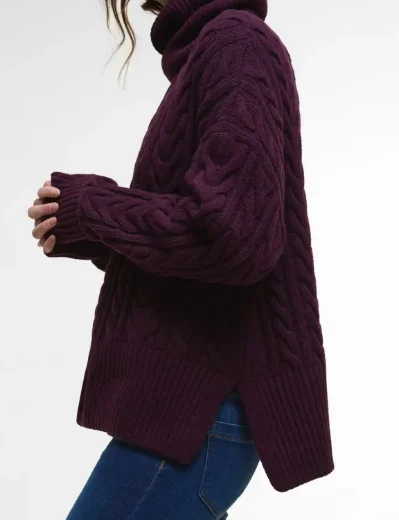 Picture of Barbour Womens Embleton Roll Neck Jumper | Black Cherry
