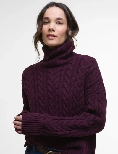 Picture of Barbour Womens Embleton Roll Neck Jumper | Black Cherry