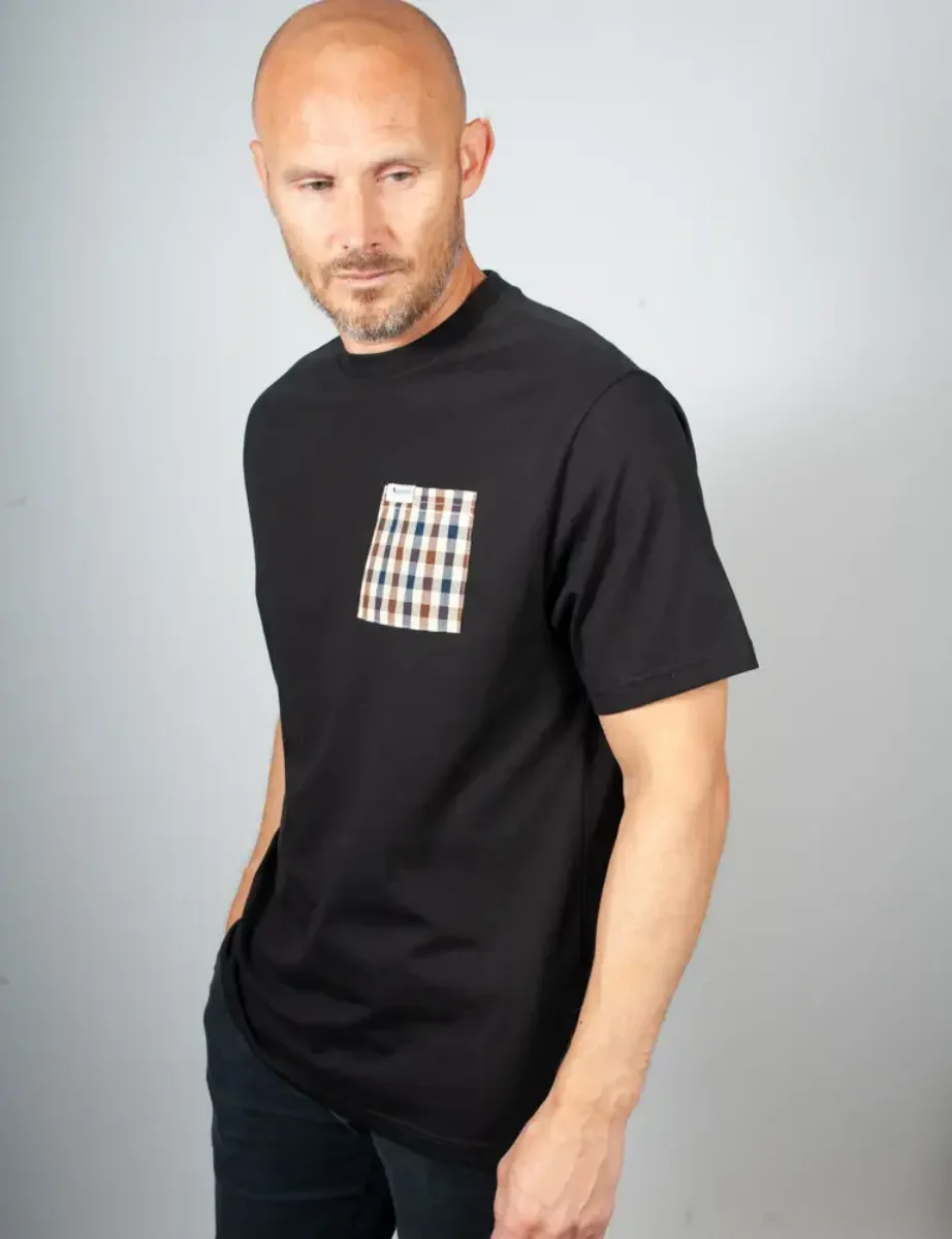 Aquascutum Active Iconic Club Check Pocket T-Shirt | Black