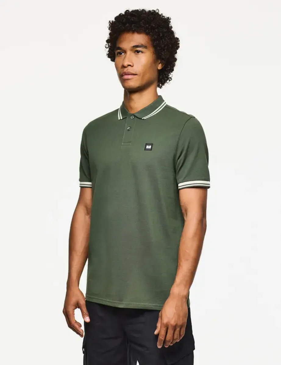 Weekend Offender Levanto Tipped Polo Shirt | Black Forest / Calcium