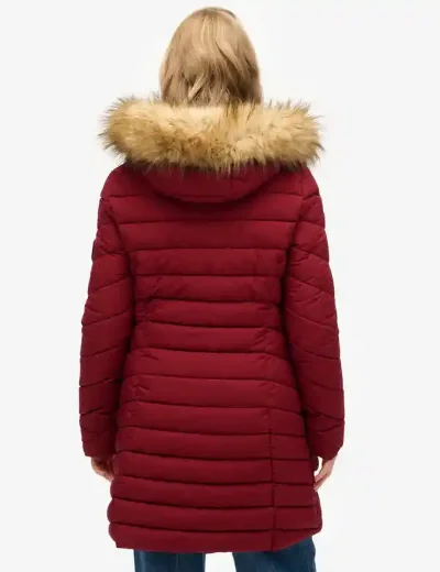 Picture of Superdry Womens Fuji Faux Fur Hood Mid Length Jacket | Wine Red