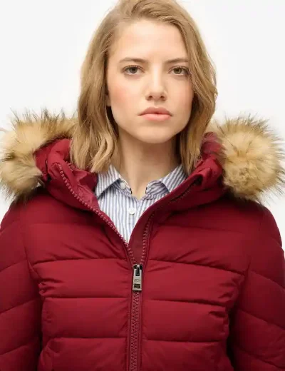 Picture of Superdry Womens Fuji Faux Fur Hood Mid Length Jacket | Wine Red