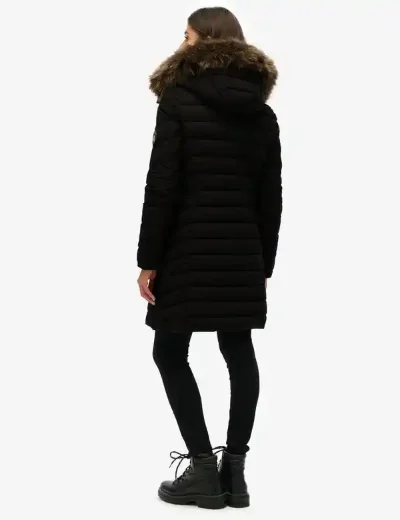 Picture of Superdry Womens Fuji Faux Fur Hood Mid Length Jacket | Black