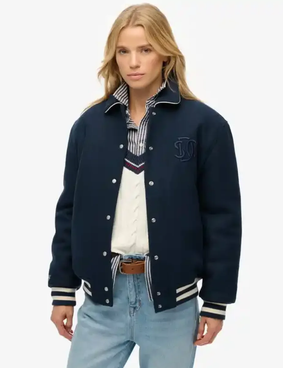 Picture of Superdry Womens Country Club Wool Bomber | Blueberry Navy