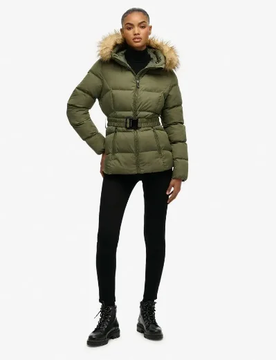 Superdry Womens Fuji Belted Puffer Jacket | Beetle Green