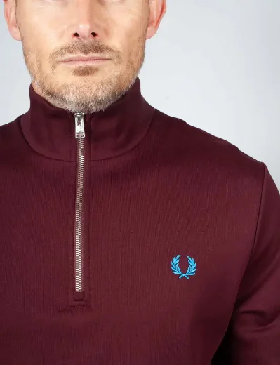 Fred Perry Half Zip Sweatshirt | Oxblood/Ecru/Court Blue